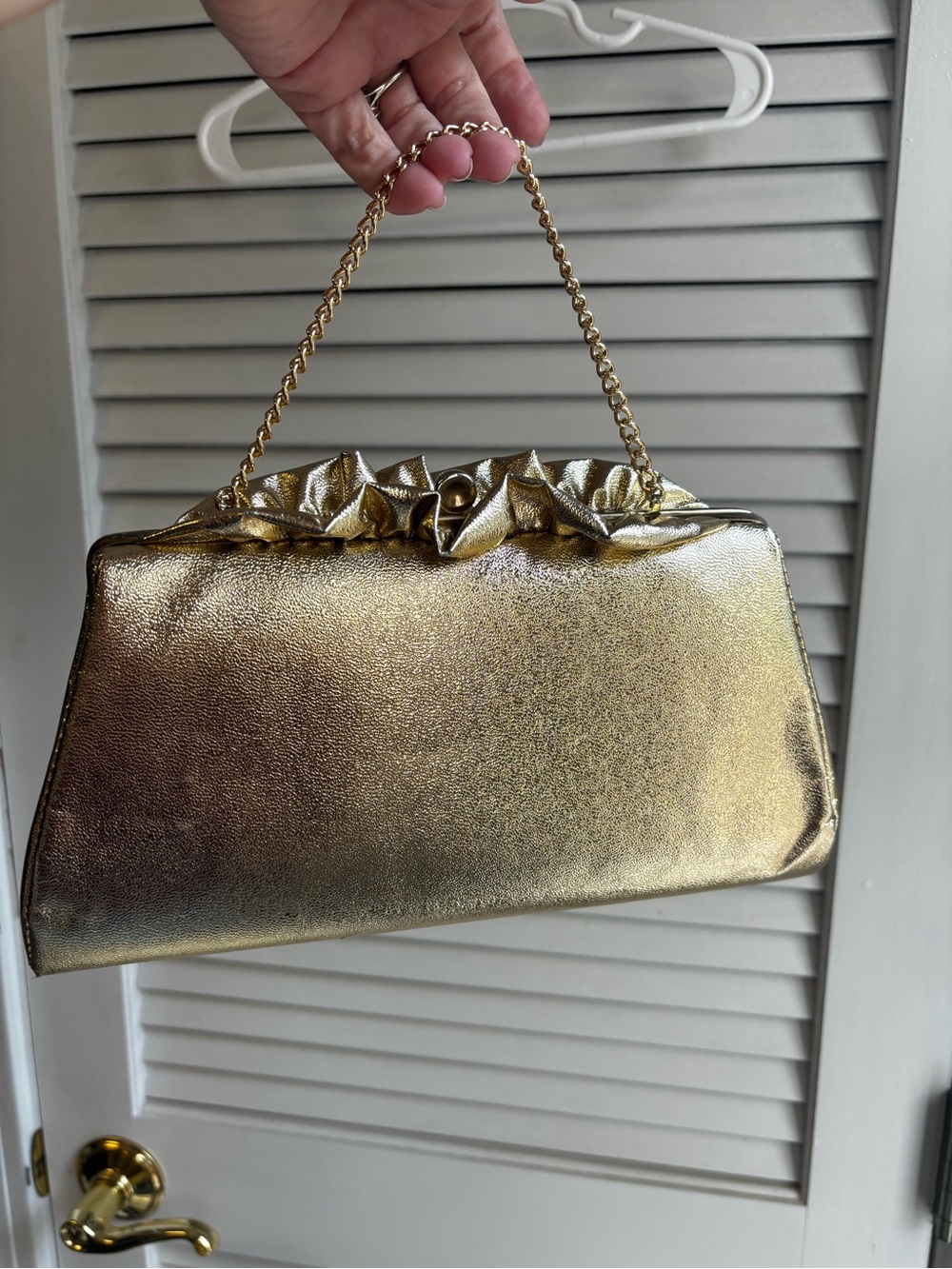 Gold Metallic Evening Handbag with Chain Handle